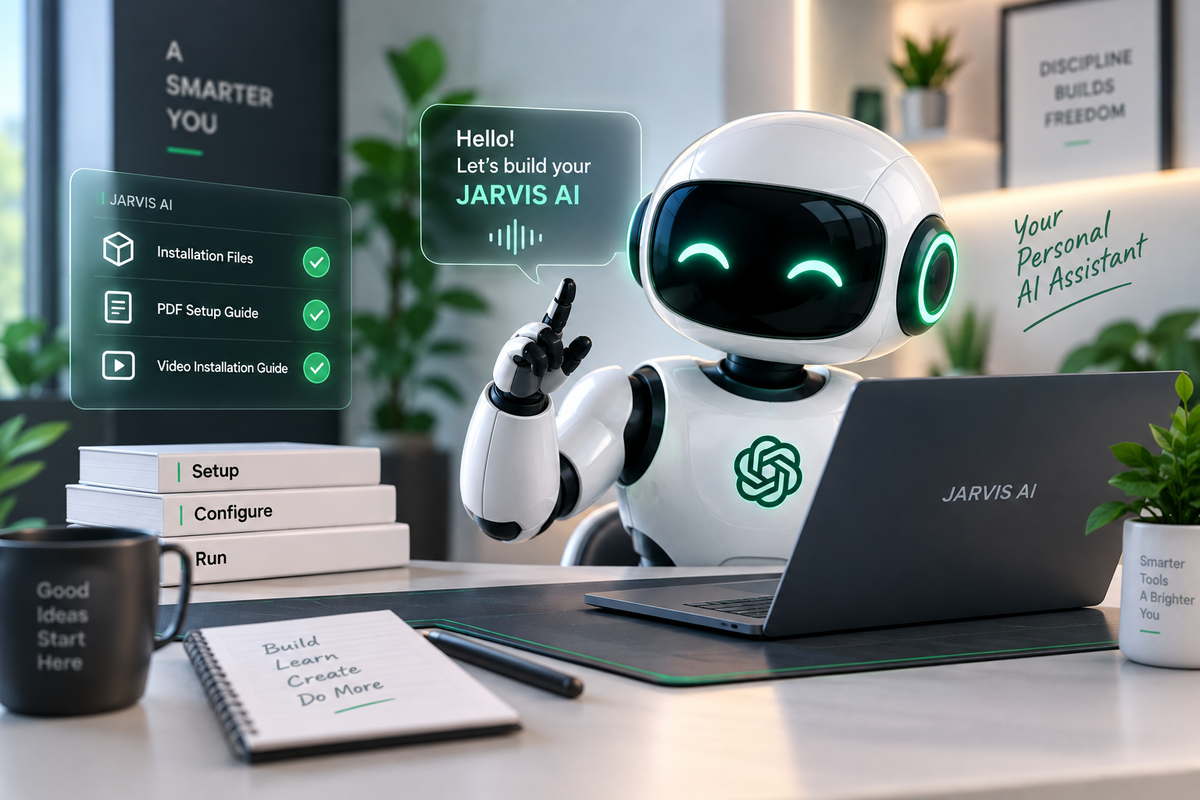 Friendly AI assistant working with a computer